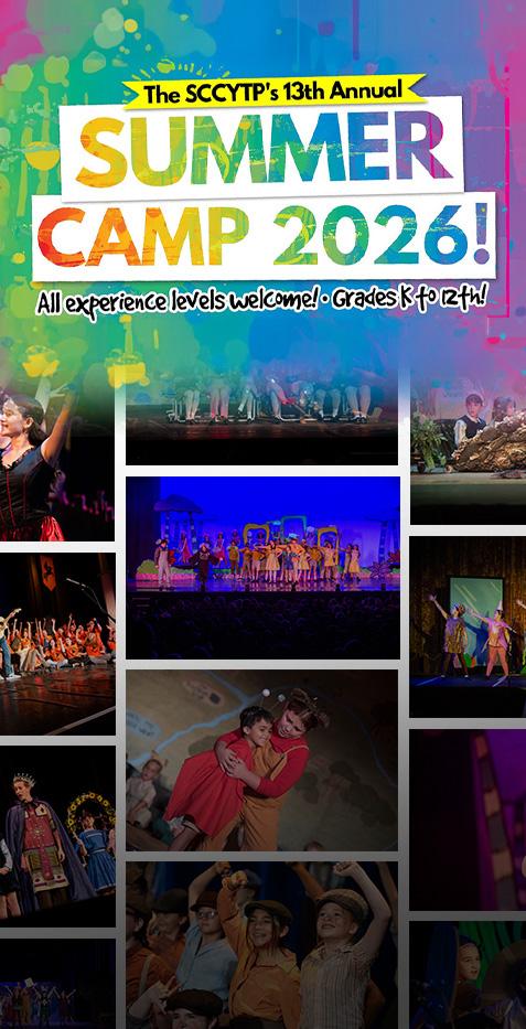 Fun theater performances at SCCYTP's 13th Annual Summer Camp 2026 for grades K-12, all experience levels welcome!